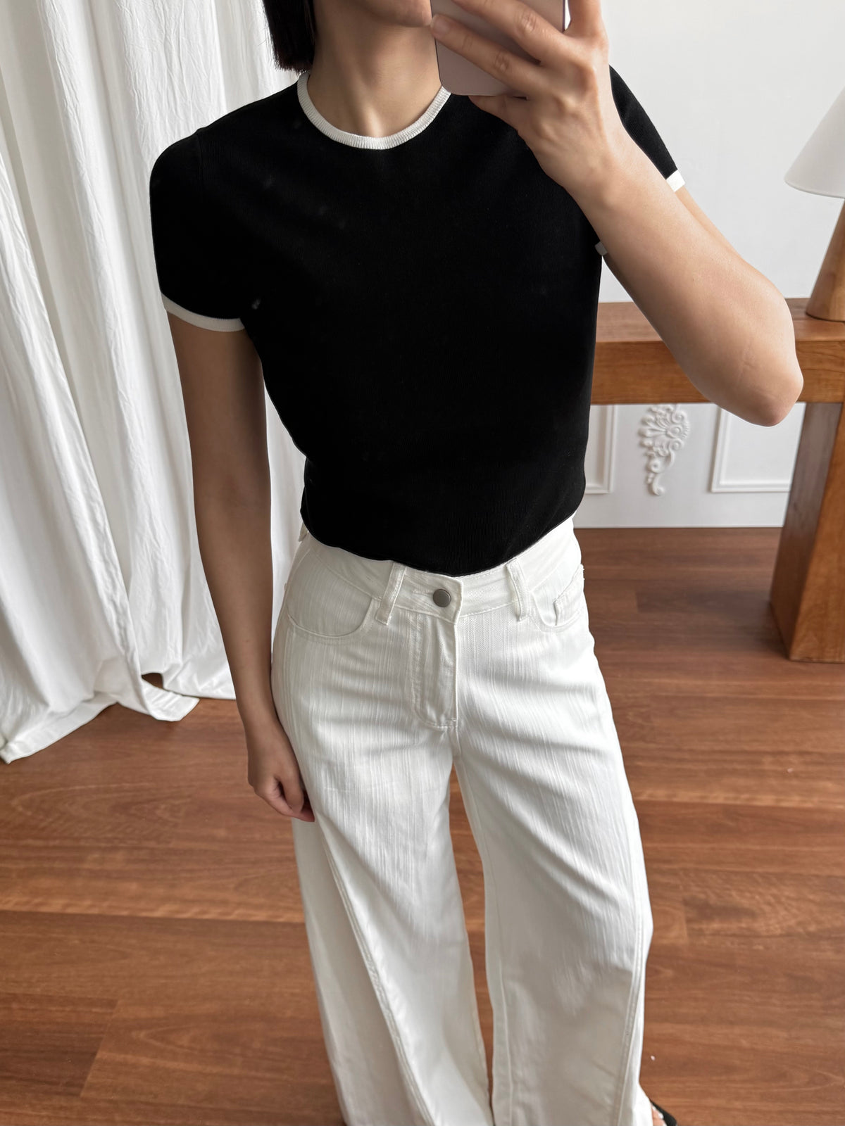 撞色邊針織短袖上衣 Contrast Trim Knit Tee