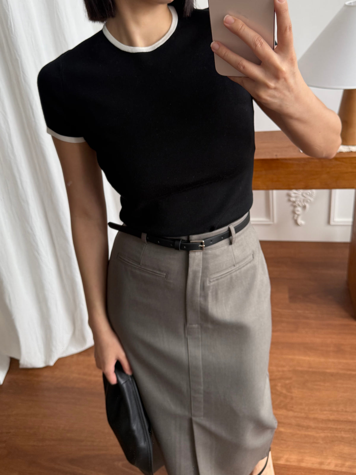 撞色邊針織短袖上衣 Contrast Trim Knit Tee