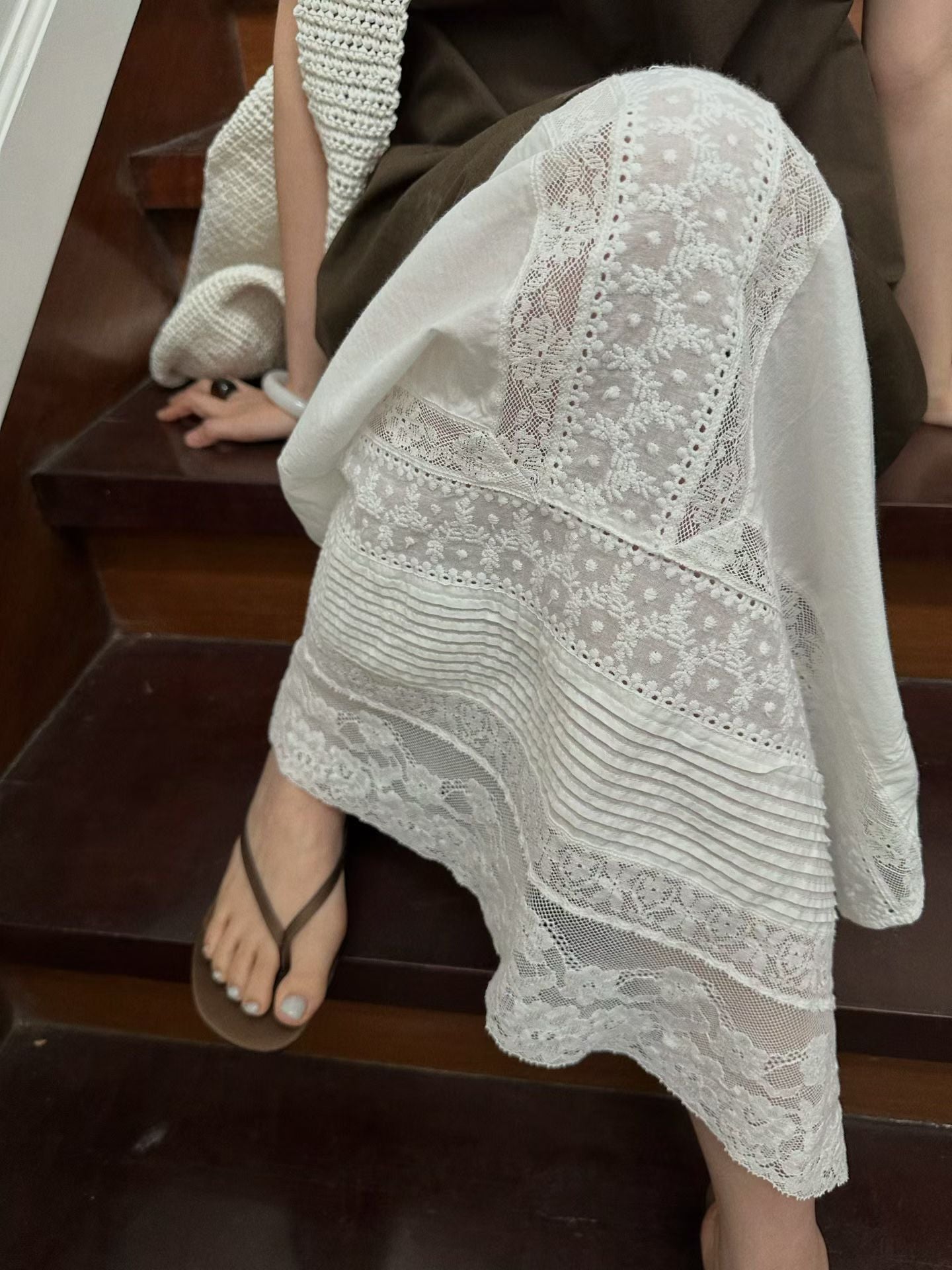 波西米亞風直條蕾絲打褶仙女裙