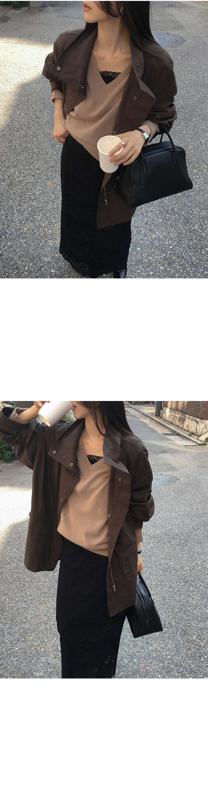 率性立領綁帶中長版工裝風衣外套-9