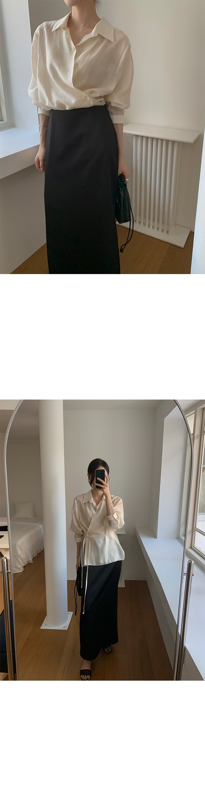 微光垂墜緞面直筒長裙