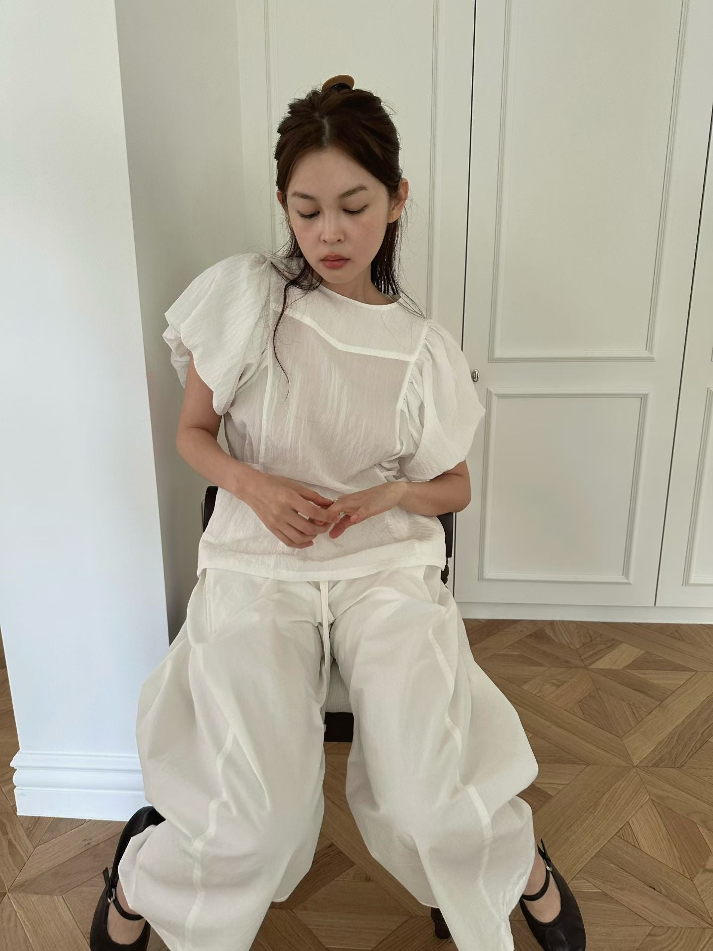 圓領立體澎澎袖短袖襯衫-8