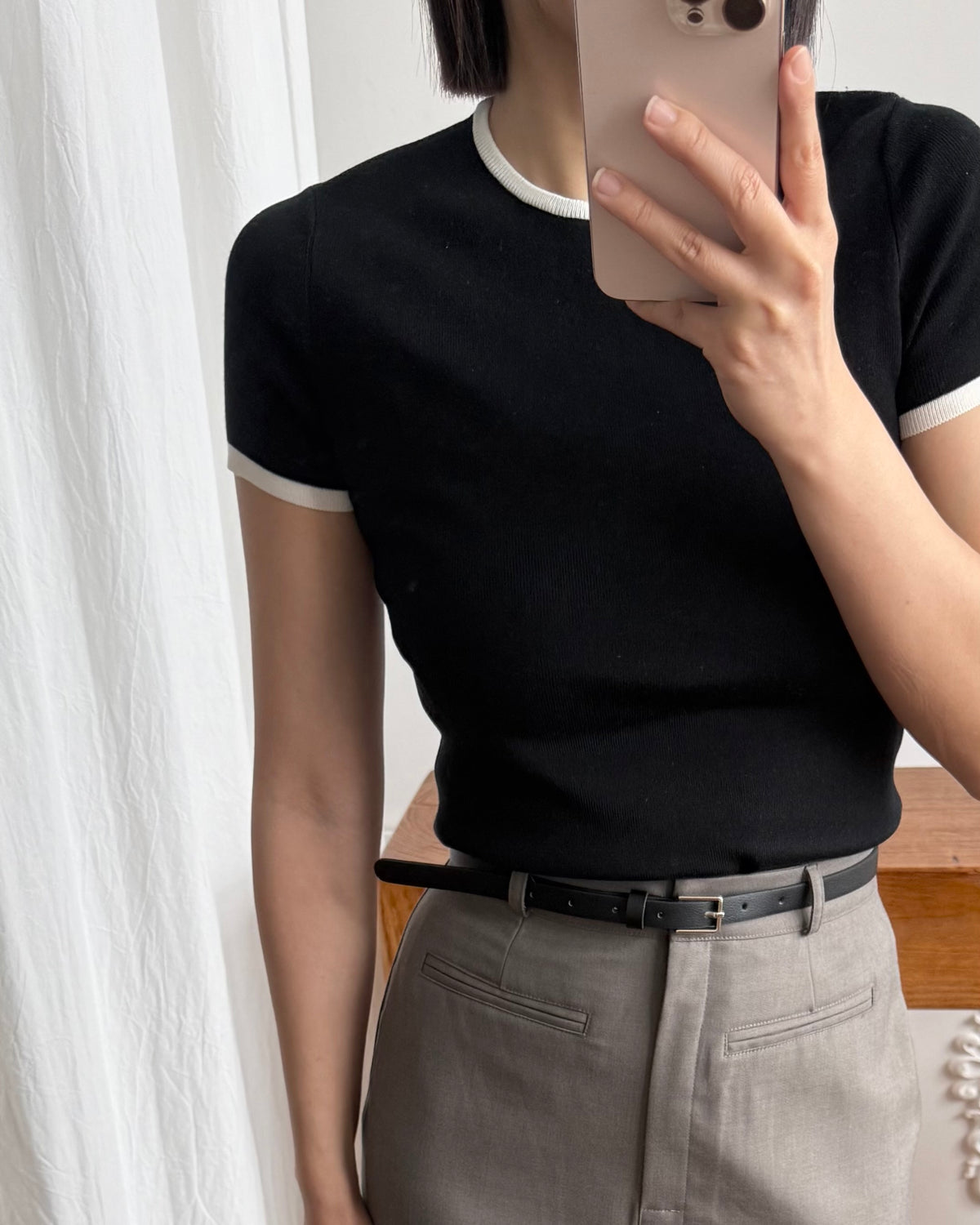 撞色邊針織短袖上衣 Contrast Trim Knit Tee