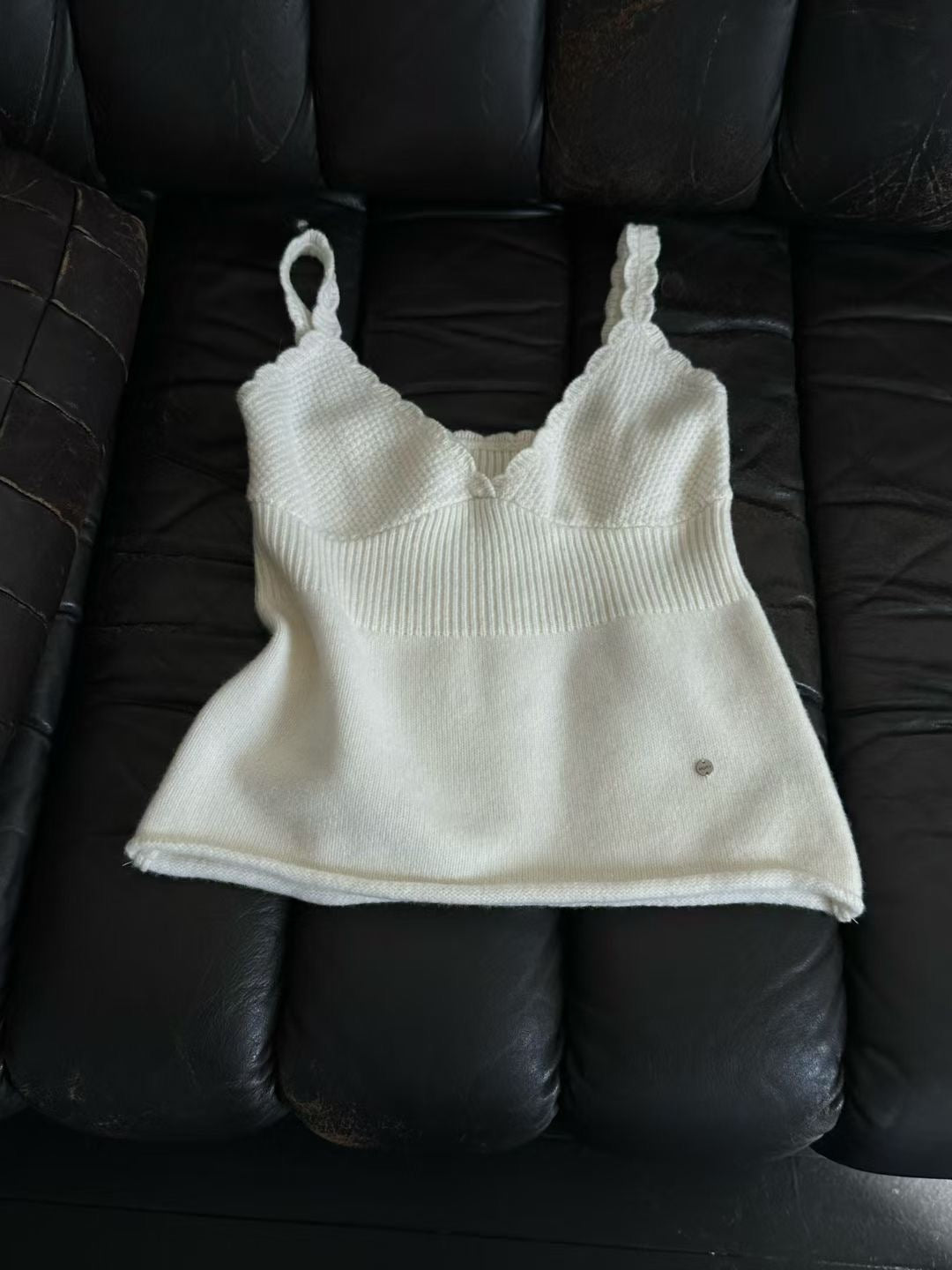 法式疊穿鉤邊羊毛針織吊帶背心 Crochet-Trim Knit Camisole