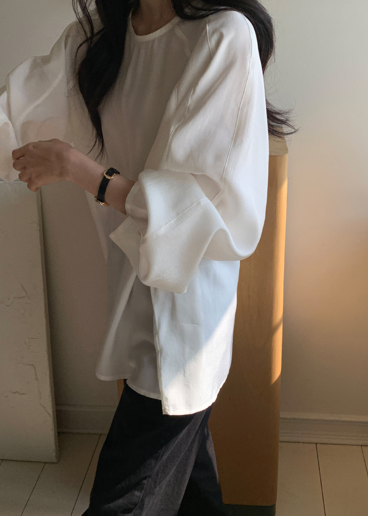 光澤垂墜感側扣襯衫