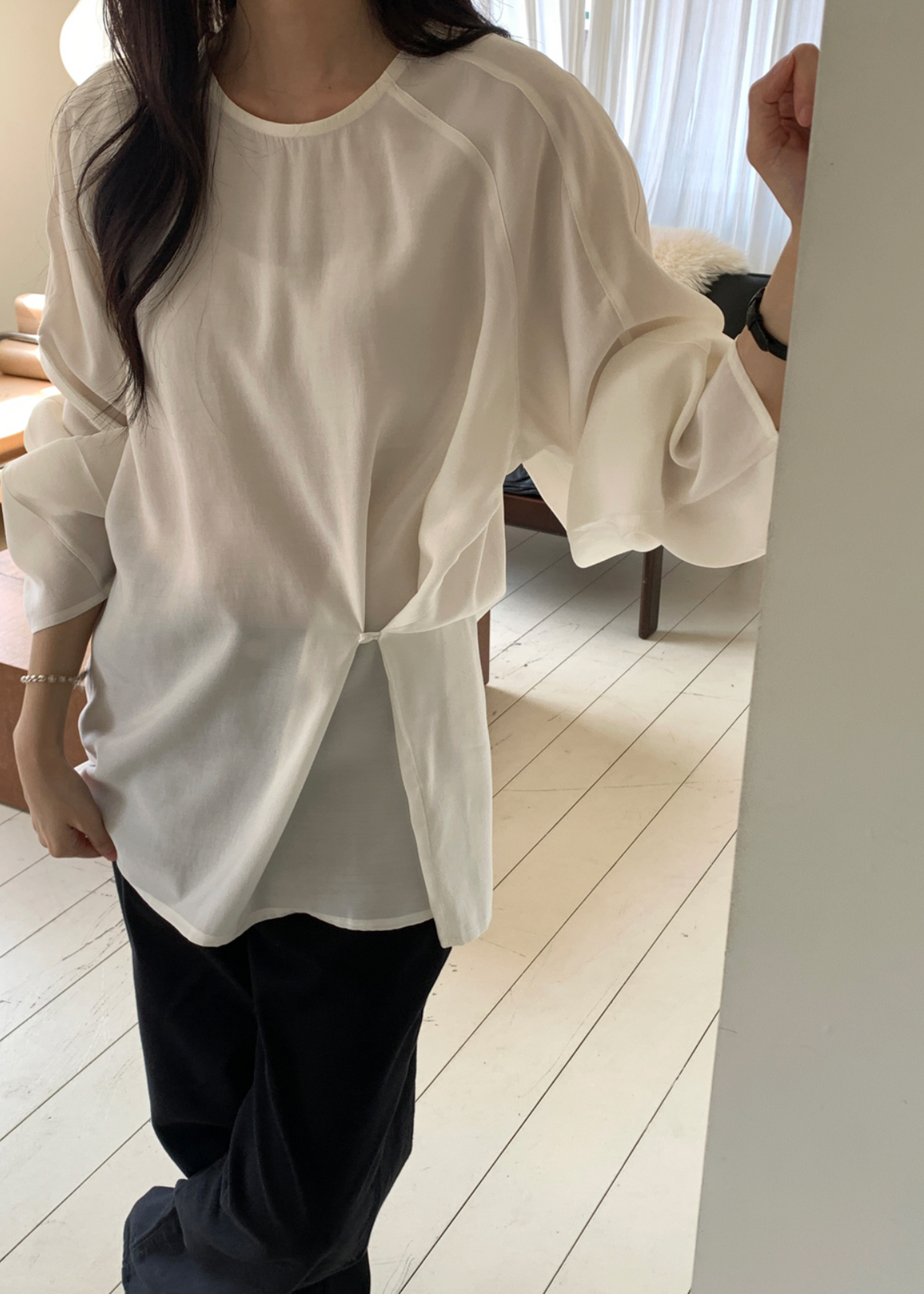 光澤垂墜感側扣襯衫