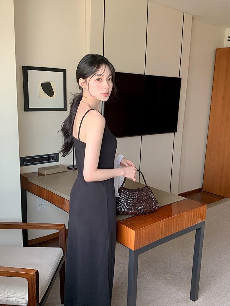 極簡慵懶日常百搭修身無袖連身裙