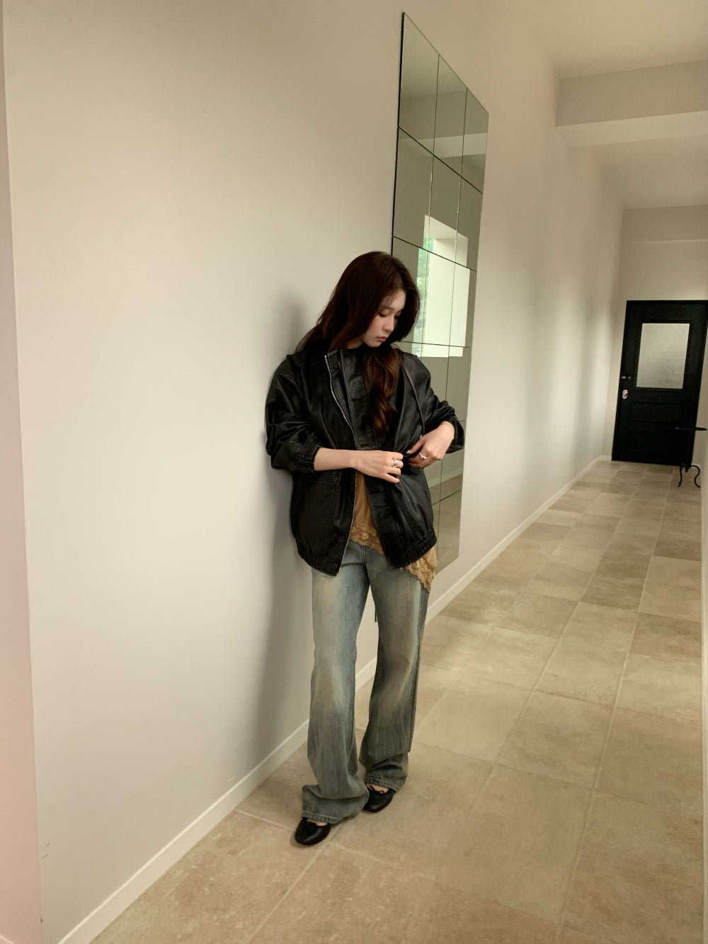 復古水洗低腰微喇丹寧長褲