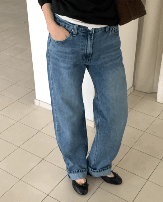 隨性復古水洗純棉直筒牛仔褲