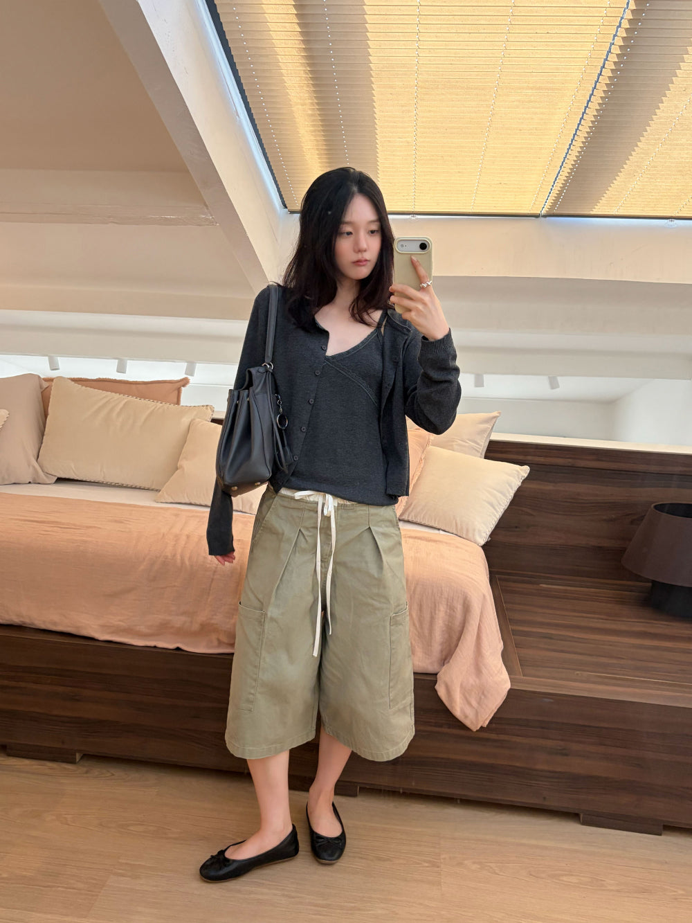 復古率性純棉撞色寬版百慕達短褲-31