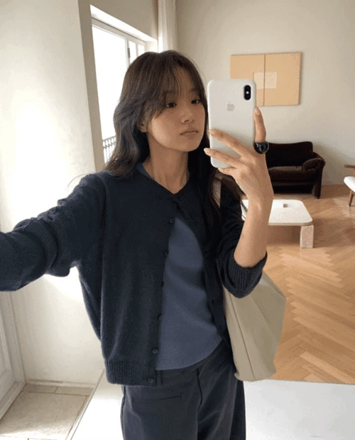 慵懶落肩毛海針織外套