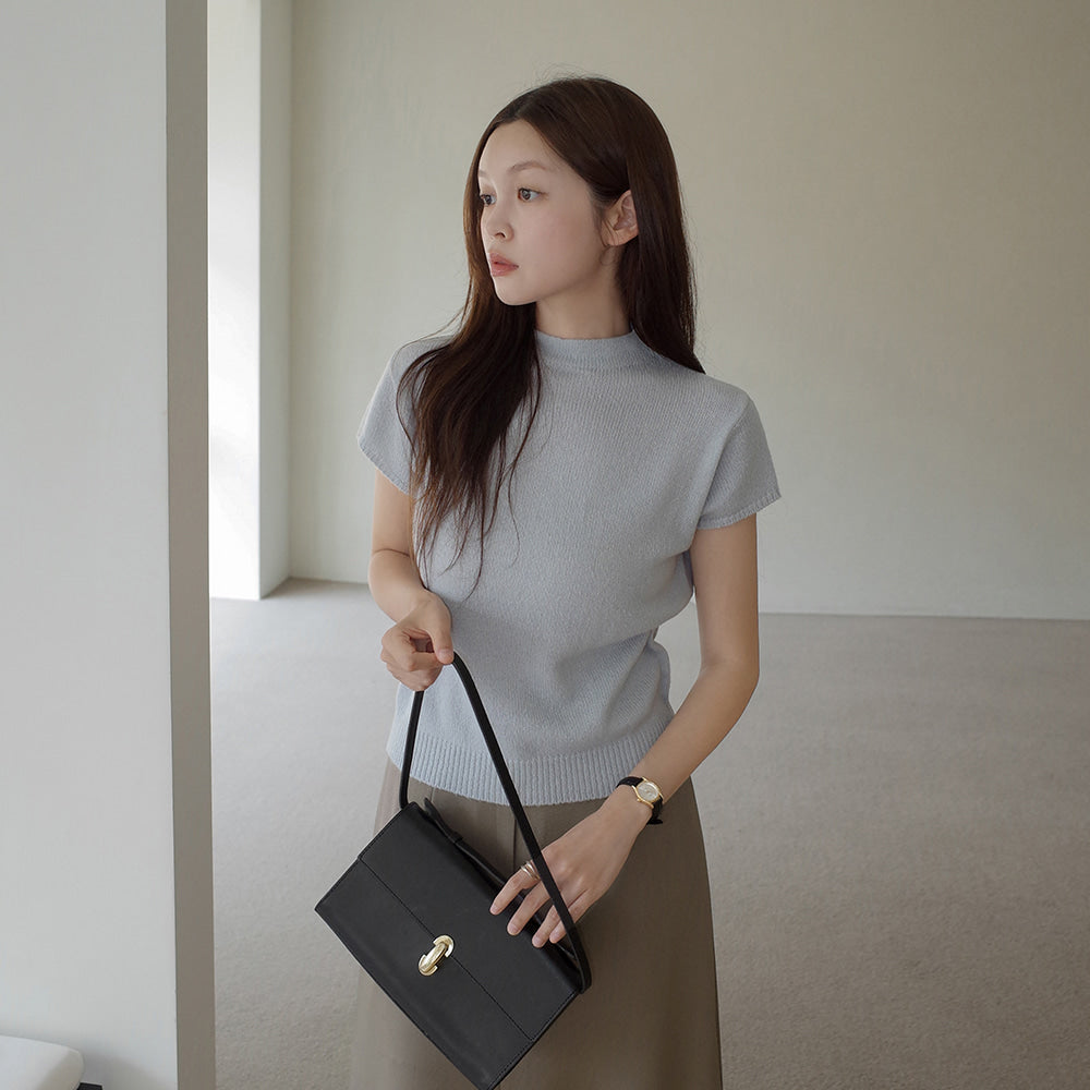 簡約知性半高領短袖針織衫-7
