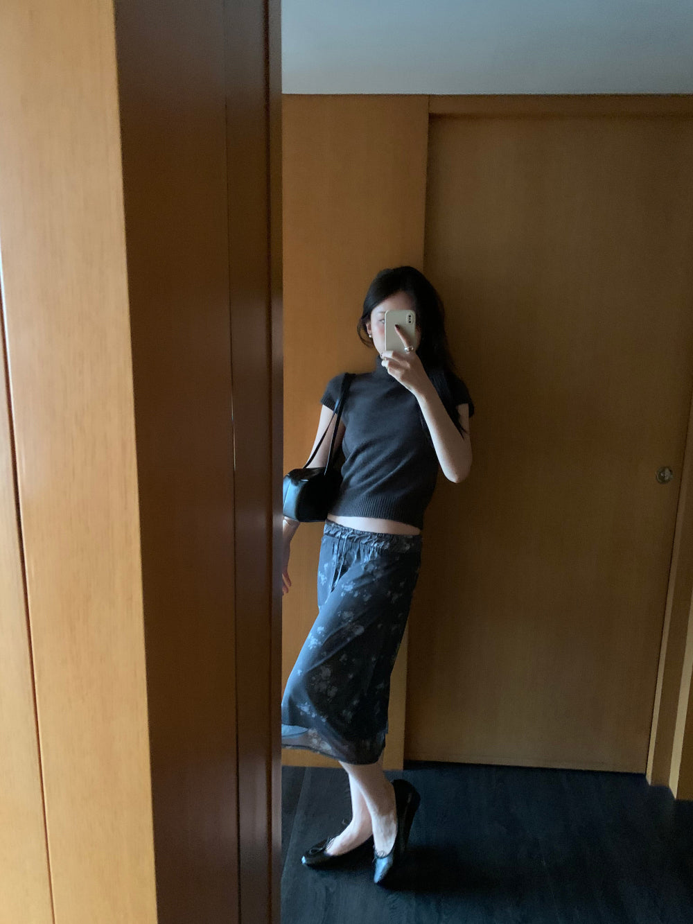 溫柔復古碎花抽繩中長裙