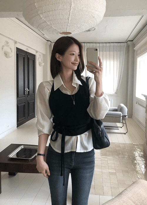 俐落削肩羊毛混紡針織馬甲背心