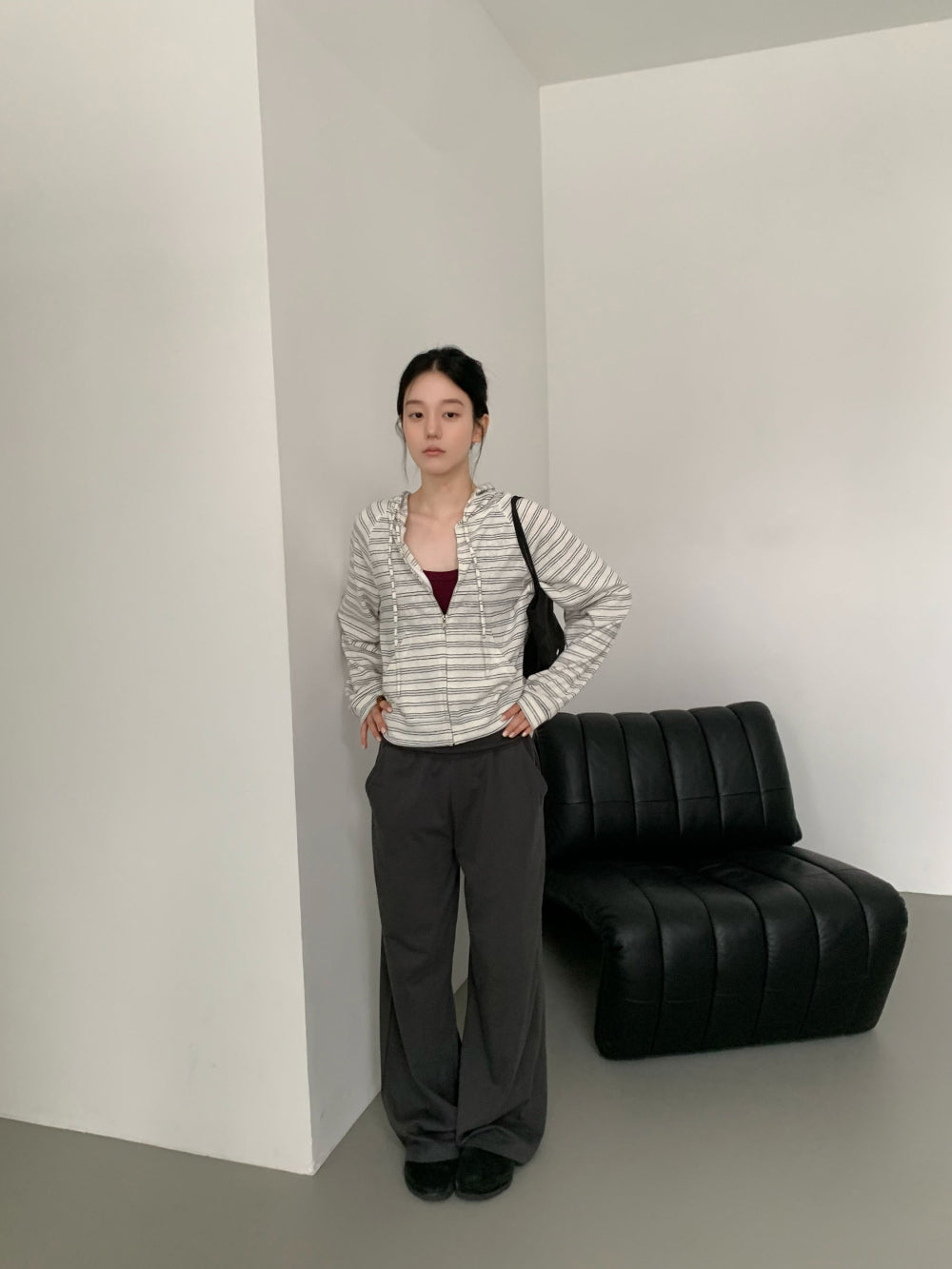 復古條紋混棉微短版連帽外套
