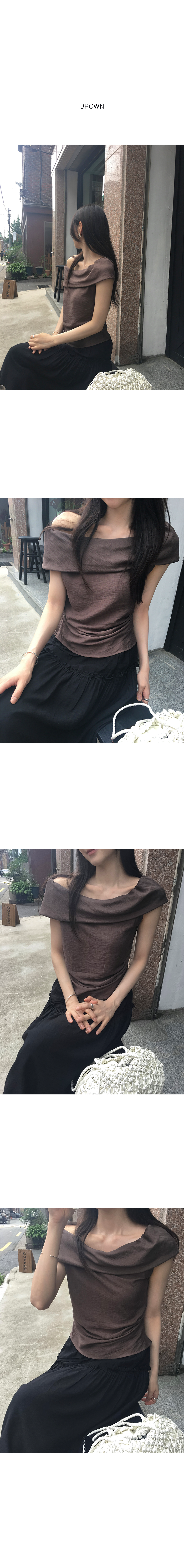 質感肌理壓皺兩穿式立體垂墜露肩上衣-11