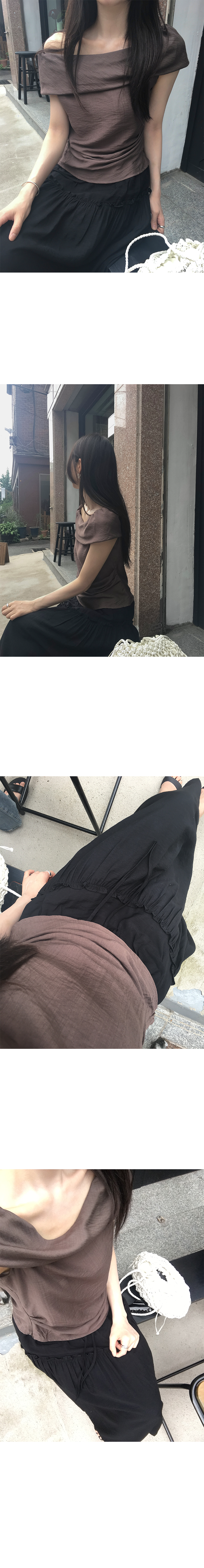 質感肌理壓皺兩穿式立體垂墜露肩上衣