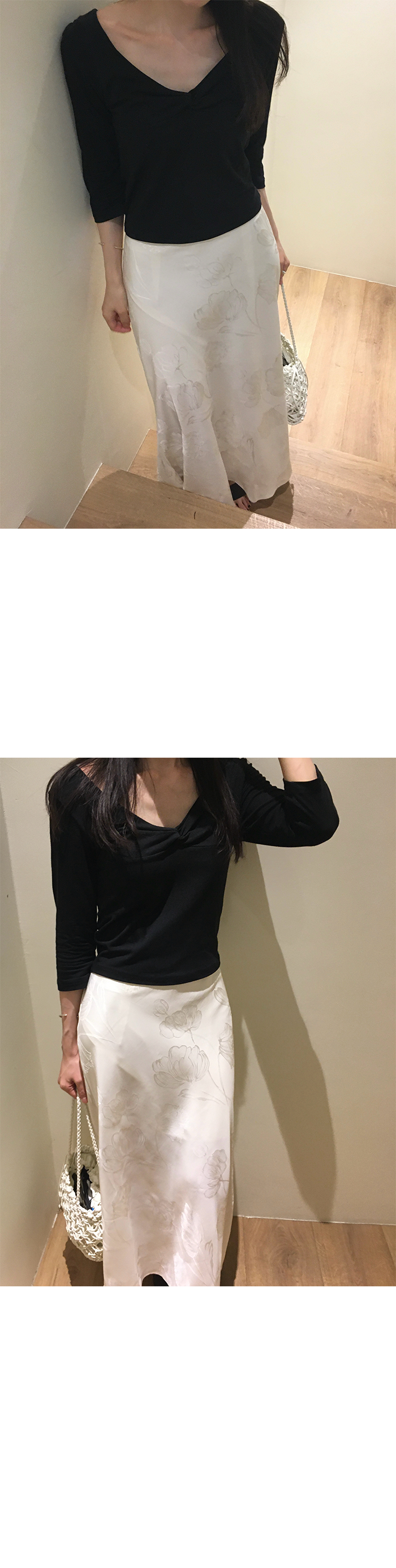優雅絲光暗花魚尾長裙-8