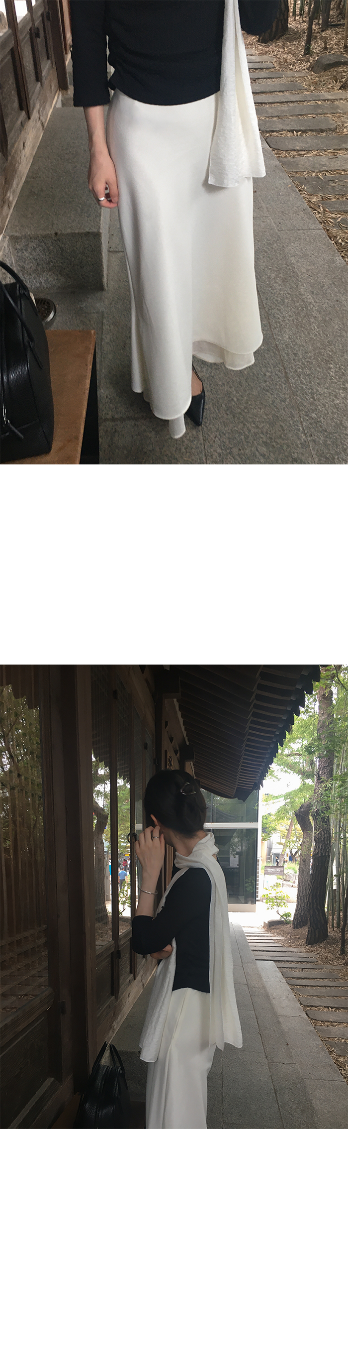 優雅垂墜雙層拼接A字長裙