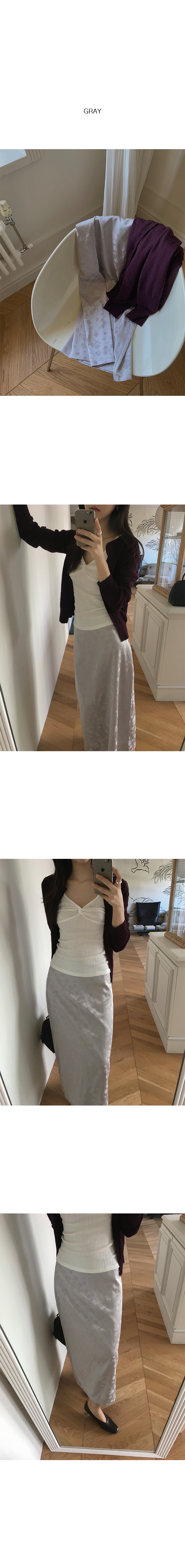 雅緻微光緞面碎花直筒長裙