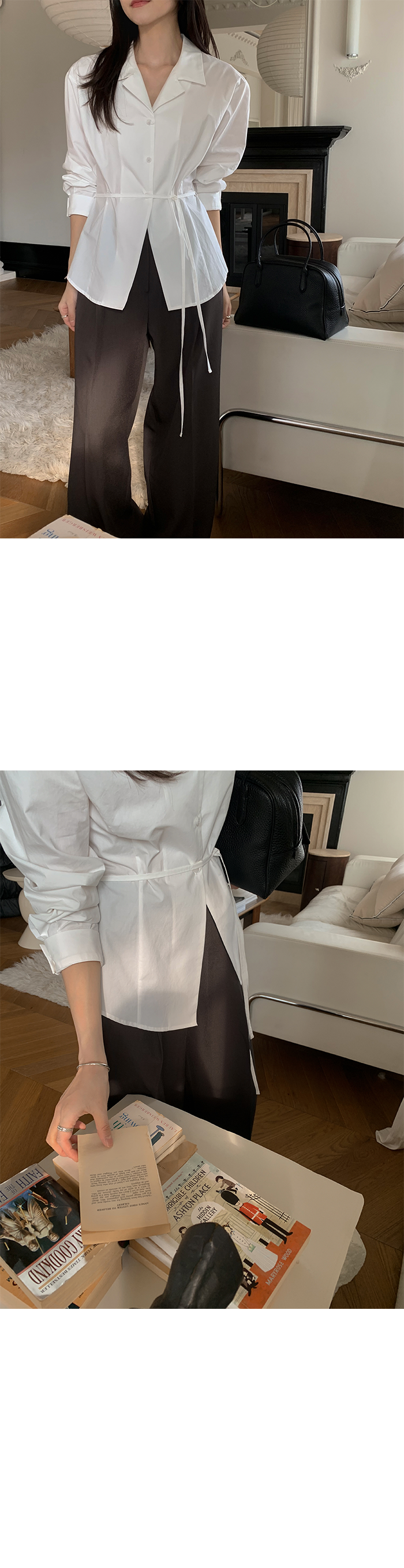 俐落挺感高腰抓褶闊腿西裝褲