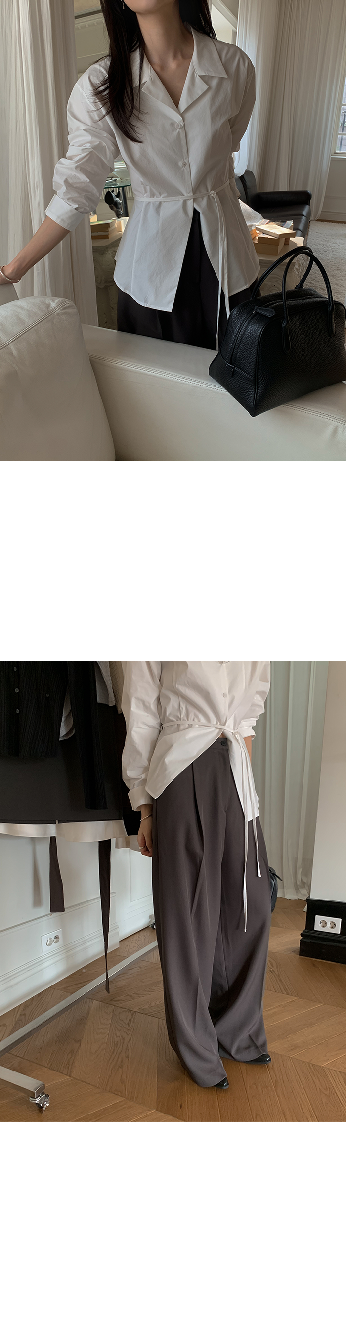 俐落挺感高腰抓褶闊腿西裝褲-11