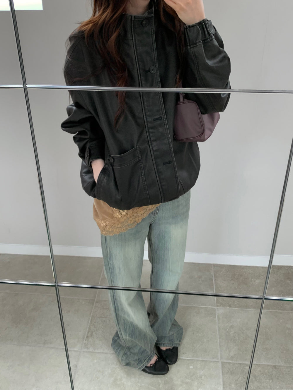 復古水洗低腰微喇丹寧長褲