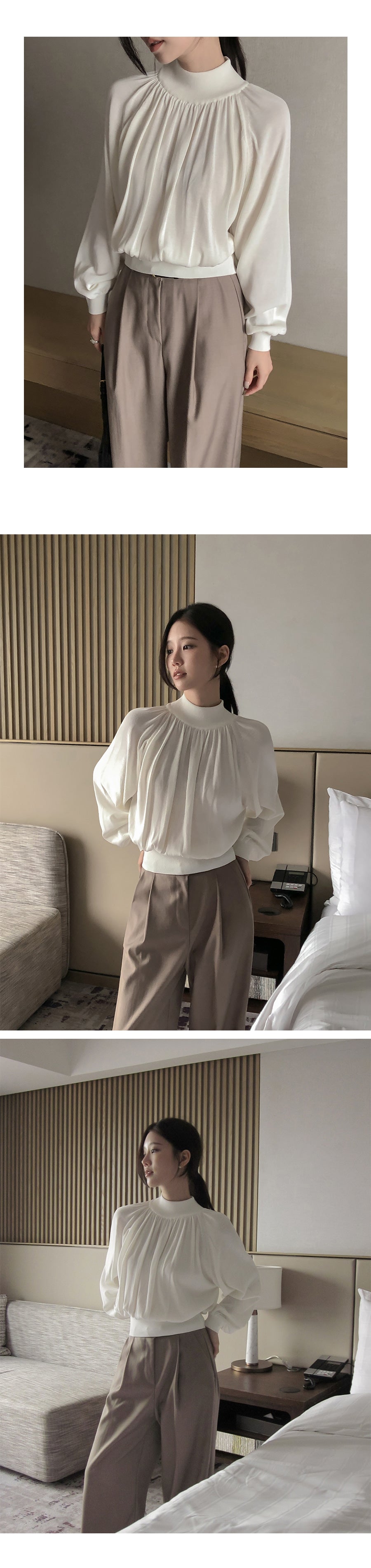溫柔優雅領口抓褶連肩針織衫