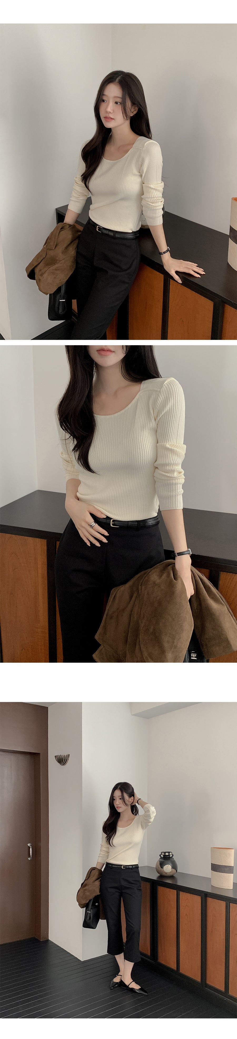 簡約知性細坑條修身針織衫