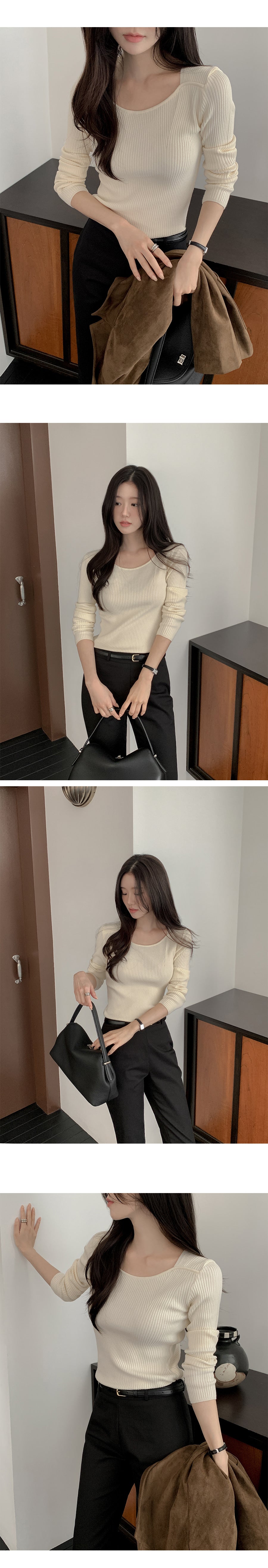 簡約知性細坑條修身針織衫