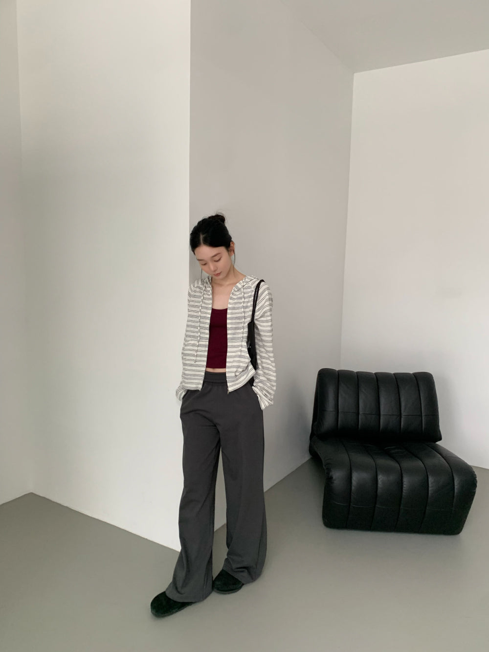 復古條紋混棉微短版連帽外套