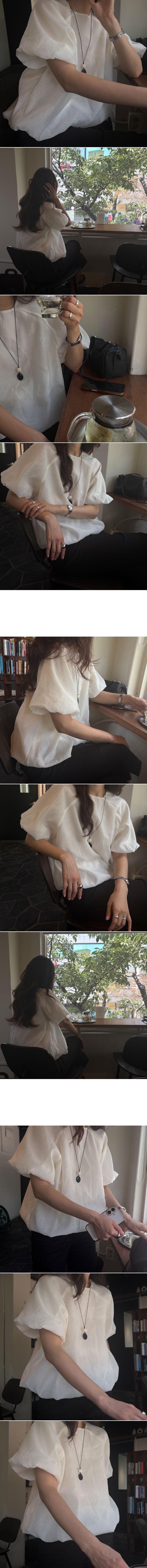 優雅輕盈澎袖抓褶束口短袖襯衫-14